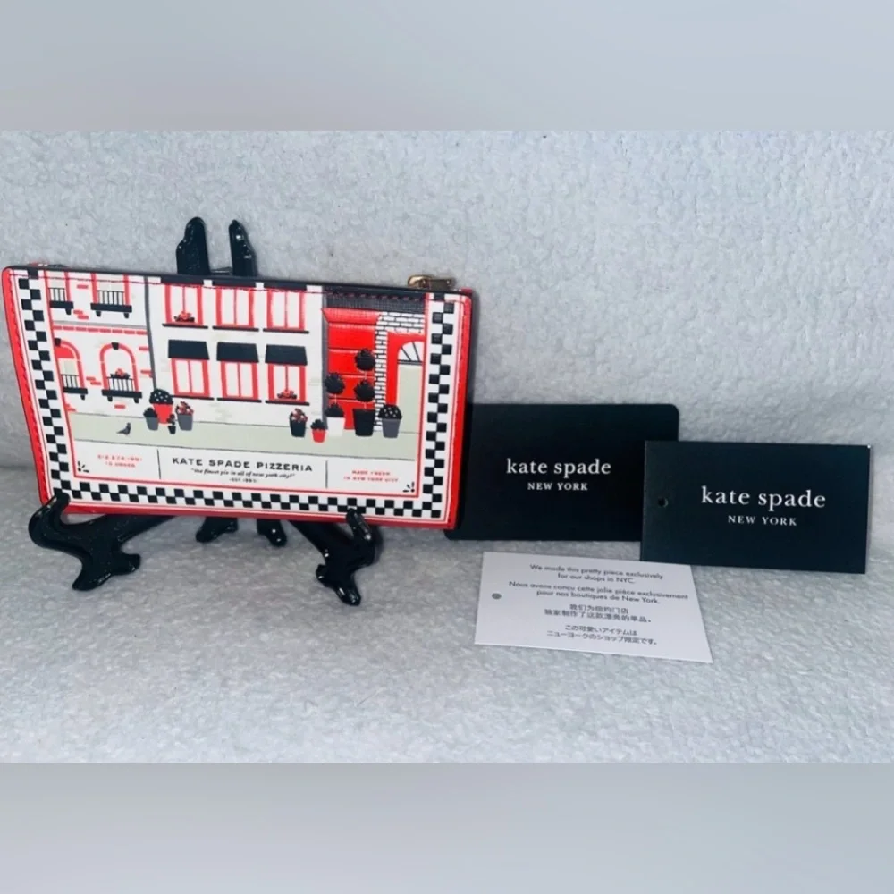 Kate Spade ♠️ Slice Pizza Shop 🍕Embossed Leather Small Slim Bifold Wallet - Picture 5 of 10